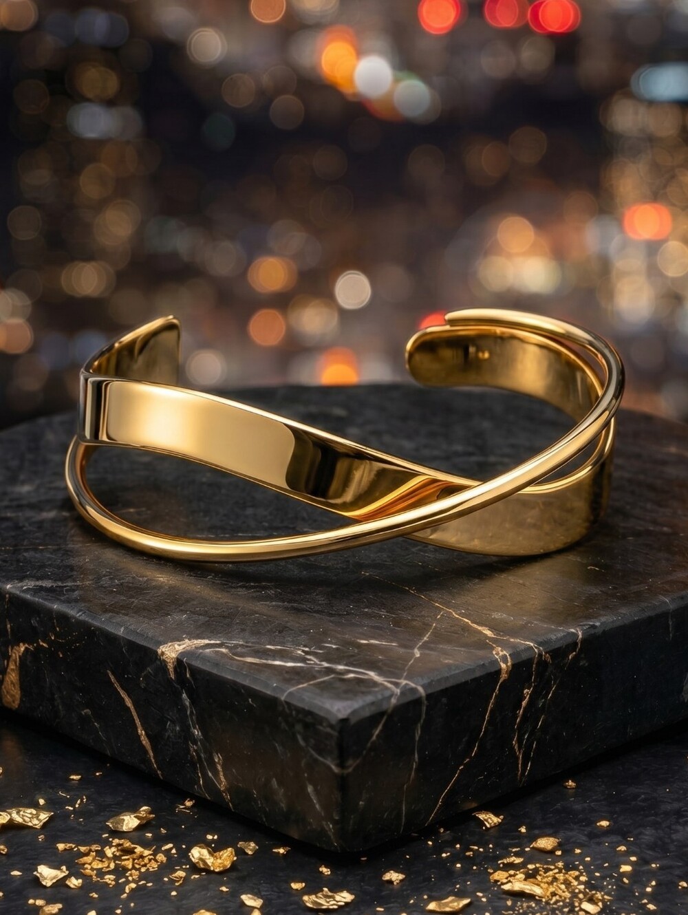 Gold Cuff Bracelet Criss Cross Overlap 18K Plated Statement Bangle Minimalist